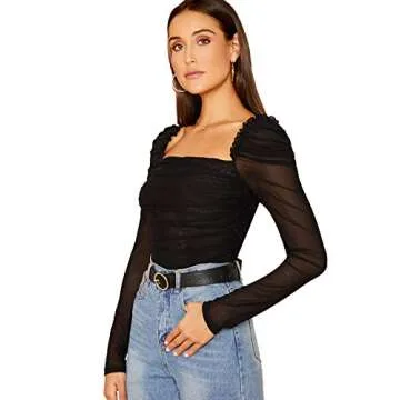 Stylish Floerns Women's Sheer Ruched Top for Versatile Fashion