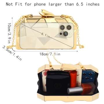 Reberomantic Women Lattice Pattern Metal Handbag Chain Geometric Evening Clutch Purse, Gold