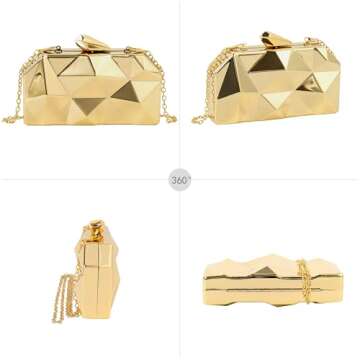 Reberomantic Women Lattice Pattern Metal Handbag Chain Geometric Evening Clutch Purse, Gold