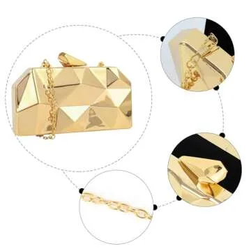 Reberomantic Women Lattice Pattern Metal Handbag Chain Geometric Evening Clutch Purse, Gold