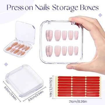 ISKYBOB 12 Packs Press On Nails Storage Boxes, Fake Nails Packing Cases with Tape Clear Nail Display...