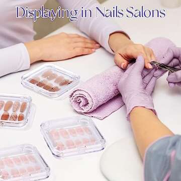 ISKYBOB 12 Packs Press On Nails Storage Boxes, Fake Nails Packing Cases with Tape Clear Nail Display Box for Home DIY, Nail Salon (3.3 x 3.3in)