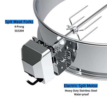 BBQSTAR Universal Stainless Steel 22.5-in Kettle Grill Rotisserie Kit-Rotisserie Ring/Spit Motor Driver/4-Prong Meat Forks/Wooden Handles-for Weber/Napoleon/Kingsford 22-in Kettle Charcoal Grills