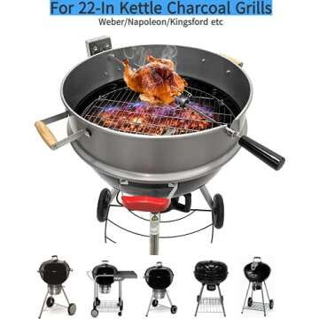 BBQSTAR Universal Stainless Steel 22.5-in Kettle Grill Rotisserie Kit-Rotisserie Ring/Spit Motor Driver/4-Prong Meat Forks/Wooden Handles-for Weber/Napoleon/Kingsford 22-in Kettle Charcoal Grills