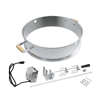 BBQSTAR Universal Stainless Steel 22.5-in Kettle Grill Rotisserie Kit-Rotisserie Ring/Spit Motor Driver/4-Prong Meat Forks/Wooden Handles-for Weber/Napoleon/Kingsford 22-in Kettle Charcoal Grills