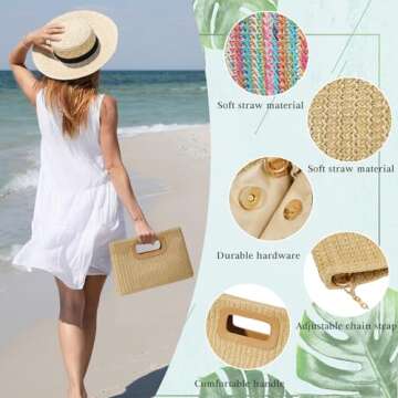 Chic Top Handle Straw Clutch for Women - Summer Fashion