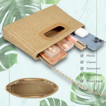 Chic Top Handle Straw Clutch for Women - Summer Fashion