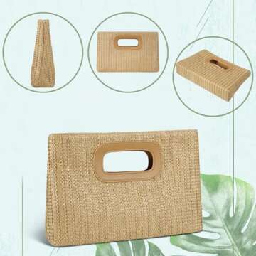 Chic Top Handle Straw Clutch for Women - Summer Fashion