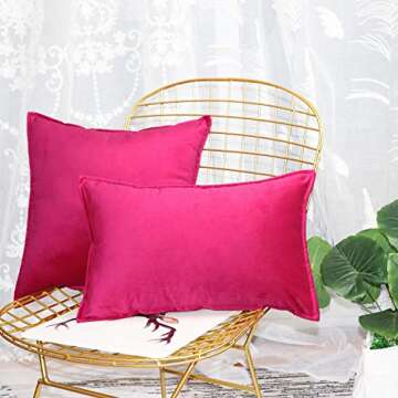 Oirpro Solid Velvet Throw Pillow Covers Pack of 2 Decorative Cushion Cases Soft Lumbar Pillow Covers for Couch Bed Sofa 12x20 inch Hot Pink