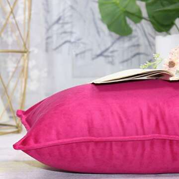 Oirpro Solid Velvet Throw Pillow Covers Pack of 2 Decorative Cushion Cases Soft Lumbar Pillow Covers for Couch Bed Sofa 12x20 inch Hot Pink