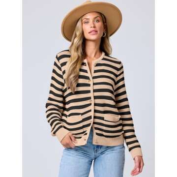 ANRABESS Women's Tweed Knit Cardigan Sweater Casual Long Sleeve Cropped Button Down Lady Jackets 202...