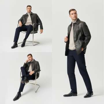 Jousen Chelsea Boots Men Polished Leather Dress Boots Stylish Classic Retro Slip On Boots for Men Black(AMY8156A Black 10.5)