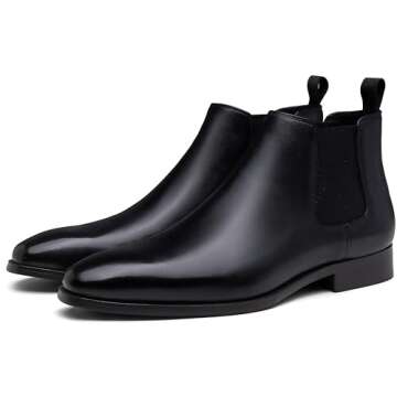 Jousen Chelsea Boots Men Polished Leather Dress Boots Stylish Classic Retro Slip On Boots for Men Black(AMY8156A Black 10.5)
