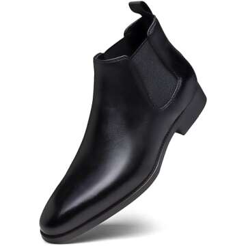 Jousen Chelsea Boots Men Polished Leather Dress Boots Stylish Classic Retro Slip On Boots for Men Black(AMY8156A Black 10.5)