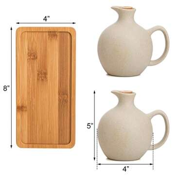 Elsjoy Set of 2 Ceramic Oil Vinegar Dispenser with Cork and Tray, 15 Oz Tabletop Oil Bottles Soy Sau...