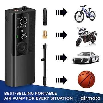 Airmoto Tire Inflator Portable Air Compressor - 2pack - Air Pump for Car Tires with Digital Pressure Gauge, LED Light and Auto Shut-Off Function - Cordless Pump for Car, Motorcycle, Bicycle, Balls