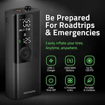 Airmoto Tire Inflator Portable Air Compressor - 2pack - Air Pump for Car Tires with Digital Pressure Gauge, LED Light and Auto Shut-Off Function - Cordless Pump for Car, Motorcycle, Bicycle, Balls
