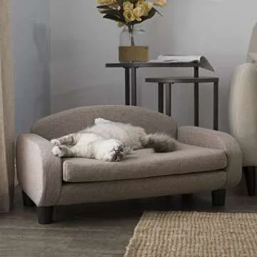 Paws & Purrs Modern Pet Sofa 31.5" Wide Low Back Lounging Bed with Removable Mattress Cover in Espresso/Sand