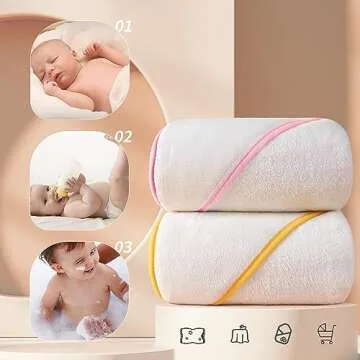 POLYTE Premium Hypoallergenic Microfiber Hooded Baby Bath Towel, 36 x 36 in, 2 Pack (White w/Yellow,...
