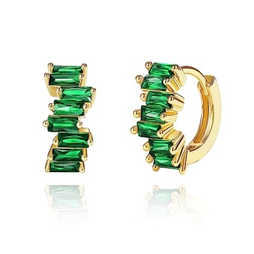Elegant Me&Hz Green Huggie Earrings with Emerald and Gold Design