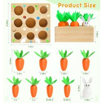 Montessori Toys for Toddlers, Great Easter Gifts for Baby Girls, Carrot Harvest Game Wooden Toys & Easter Basket Stuffers for Babies, Easter Toys for Toddlers, Shape Sorting Matching Puzzle