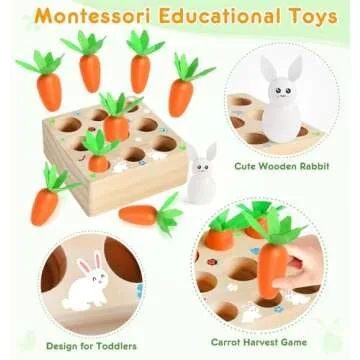Montessori Toys for Toddlers, Great Easter Gifts for Baby Girls, Carrot Harvest Game Wooden Toys & Easter Basket Stuffers for Babies, Easter Toys for Toddlers, Shape Sorting Matching Puzzle
