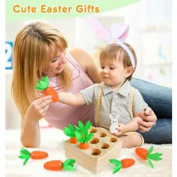 Montessori Toys for Toddlers, Great Easter Gifts for Baby Girls, Carrot Harvest Game Wooden Toys & Easter Basket Stuffers for Babies, Easter Toys for Toddlers, Shape Sorting Matching Puzzle
