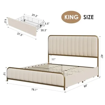 HITHOS King Size Bed Frame with Storage Drawers Golden