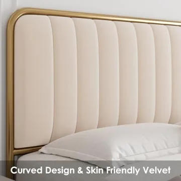 HITHOS King Size Bed Frame with Storage Drawers Golden