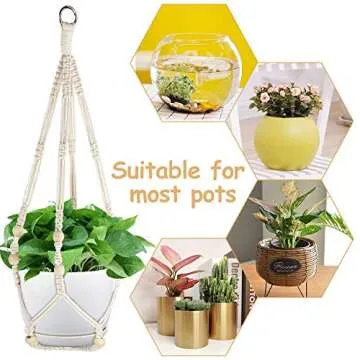 AerWo 3 Pack Macrame Plant Hanger Indoor Hanging Planters + 3 Pcs Hooks, Handmade Hanging Plant Holder Baskets Stand Flower Pot Holder with Wood Beads for Indoor Outdoor Boho Home Decor (3 Sizes)