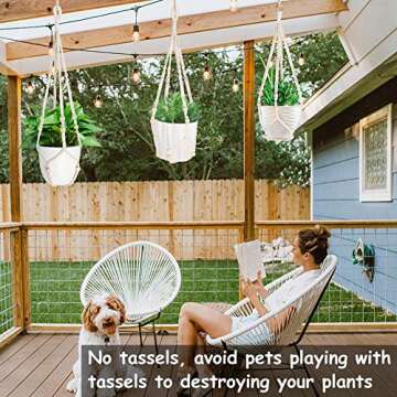 AerWo 3 Pack Macrame Plant Hanger Indoor Hanging Planters + 3 Pcs Hooks, Handmade Hanging Plant Holder Baskets Stand Flower Pot Holder with Wood Beads for Indoor Outdoor Boho Home Decor (3 Sizes)