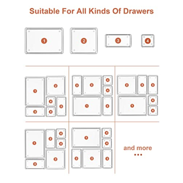 SMARTAKE 7-Piece Drawer Organizer with Non-Slip Silicone Pads, 4-Size Desk Drawer Organizer Trays Storage Tray for Makeup, Jewelries, Utensils in Bedroom Dresser, Office and Kitchen (Clear)