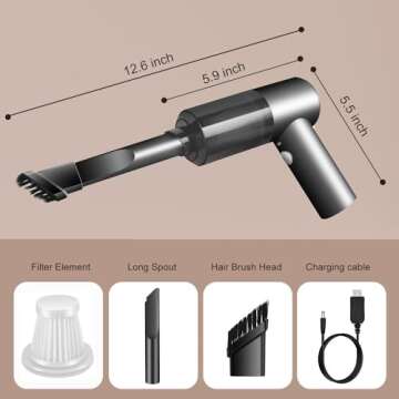 RSAOENF Handheld Car Vacuum Cleaner, Cordless Vacuum Cleaner, Mini Vacuum Cordless with LED Light, Portable Vacuum Cleaner for Home, Office and Car Cleaning (Black)