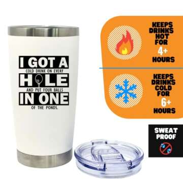 Brooke & Jess Designs - Hole in One 20 oz Golfer Multipurpose Insulated Water Bottle Tumbler Travel Coffee Mug - Golf Gifts for Men, Golf Stuff Gifts for Fathers Day, Birthday Gifts for Dad