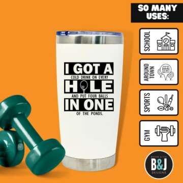 Brooke & Jess Designs - Hole in One 20 oz Golfer Multipurpose Insulated Water Bottle Tumbler Travel Coffee Mug - Golf Gifts for Men, Golf Stuff Gifts for Fathers Day, Birthday Gifts for Dad