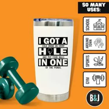 Brooke & Jess Designs - Hole in One 20 oz Golfer Multipurpose Insulated Water Bottle Tumbler Travel Coffee Mug - Golf Gifts for Men, Golf Stuff Gifts for Fathers Day, Birthday Gifts for Dad
