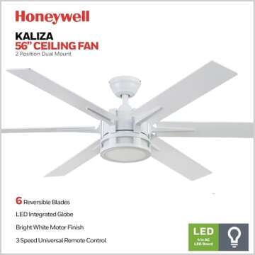 Honeywell Ceiling Fans Kaliza Modern 56 Inch Ceiling Fan with Light, Remote Control Fan, LED Indoor ...