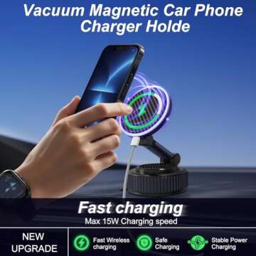 15W Magnetic Phone Charger Holder for Car - Upgraded 360° Vacuum Magnetic Phone Holder, Foldable Re...
