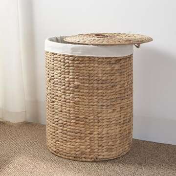 Round Woven Wicker Laundry Hamper with Lid