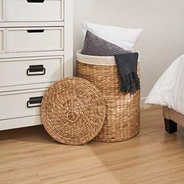 Round Woven Wicker Laundry Hamper with Lid