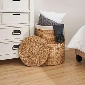 Round Woven Wicker Laundry Hamper with Lid
