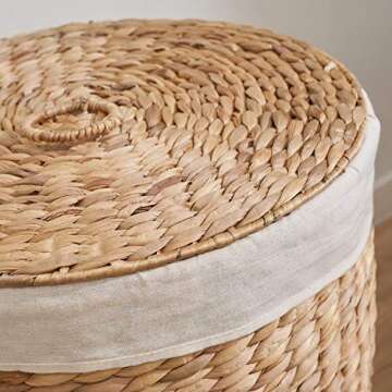 Round Woven Wicker Laundry Hamper with Lid