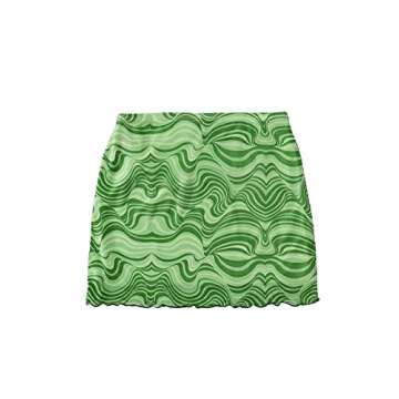 SOLY HUX Women's Summer Mini Skirts High Waist Lettuce Trim Marble Print Mesh Bodycon Skirt Green S