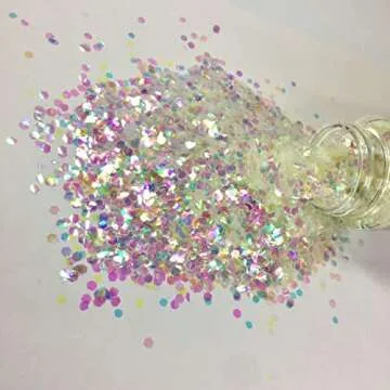 iConnectWith Glitter – White Pearl, Chubby Iridescent Glitter; Multi-use for Crafts, Decorations, Nail Art, Makeup, Tumblers, Resin Art, and DIY Projects