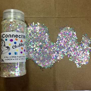 iConnectWith Glitter – White Pearl, Chubby Iridescent Glitter; Multi-use for Crafts, Decorations, Nail Art, Makeup, Tumblers, Resin Art, and DIY Projects