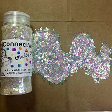 iConnectWith Glitter – White Pearl, Chubby Iridescent Glitter; Multi-use for Crafts, Decorations, Nail Art, Makeup, Tumblers, Resin Art, and DIY Projects