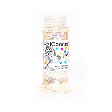 iConnectWith Glitter – White Pearl, Chubby Iridescent Glitter; Multi-use for Crafts, Decorations, Nail Art, Makeup, Tumblers, Resin Art, and DIY Projects