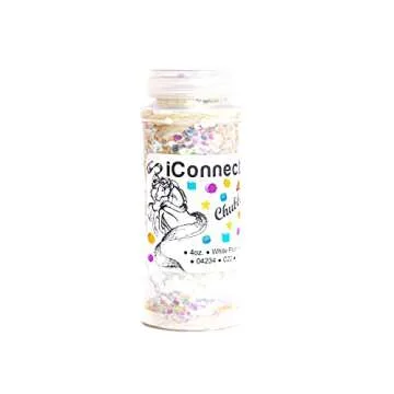 iConnectWith Glitter – White Pearl, Chubby Iridescent Glitter; Multi-use for Crafts, Decorations, Nail Art, Makeup, Tumblers, Resin Art, and DIY Projects