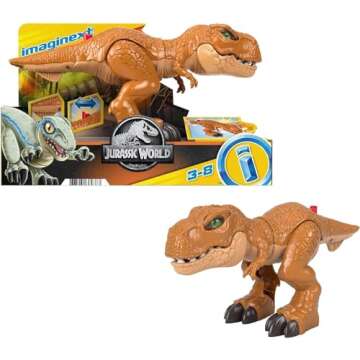 Fisher-Price Imaginext Jurassic World Dinosaur Toy Thrashin’ Action T. rex Figure with Chomping Action for Pretend Play Kids Ages 3+ Years​