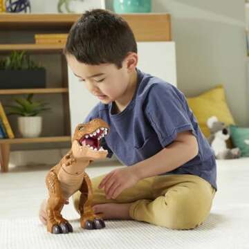 Fisher-Price Imaginext Jurassic World Dinosaur Toy Thrashin’ Action T. rex Figure with Chomping Action for Pretend Play Kids Ages 3+ Years​